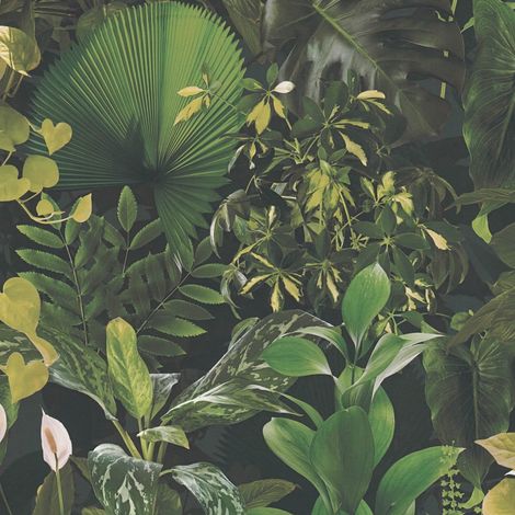 Blumen Tapete Profhome 396981 heißgeprägte Vliestapete leicht strukturiert mit Dschungel-Design matt grün schwarz 5,33 m2