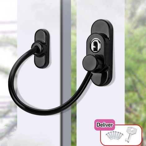 ZHIJIA PREMIUM Limiteur de fenetre noir verrouillable avec cle et vis cable 180 mm serrure securite (1/5)
