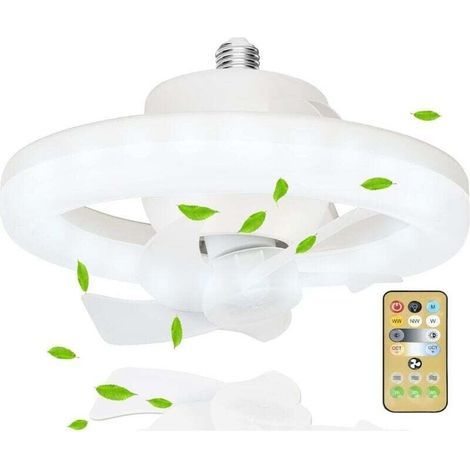 Deckenventilator mit Licht und Fernbedienung, geräuscharmer Deckenventilator mit E27-Fassung, Deckenventilator mit Licht, 360°-Drehung, 3 Geschwindigkeitsstufen, Timer (26 cm x 17 cm) (1/5)