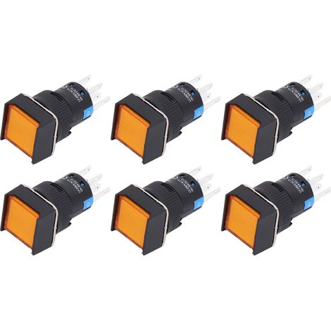 Lot de 25 interrupteurs à bouton carré en laiton ABS, 8 broches, autobloquants, avec voyant lumineux, 16 mm, 12 V, jaune (1/5)
