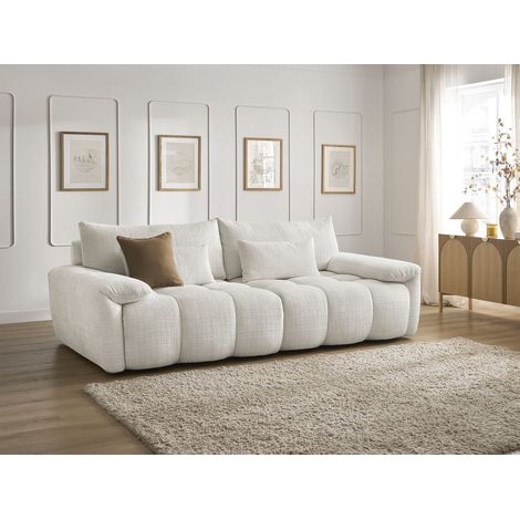 BOBOCHIC - Canapé droit fixe 3 places IVANE avec dossier avance-recule en tissu texturé Blanc (1/5)