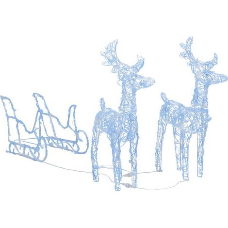 Décorations de Noël, renne et traîneau, 160 lumières LED, acrylique 130 cm. (1/5)
