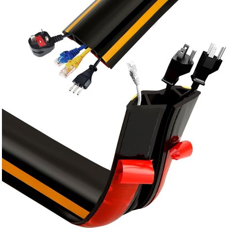 Passe Câble Sol Adhésif 3M Couvre-câble de Sol, L5CM Cache Cable Sol Protecteur de Câbles de Plancher avec 3 Passages pour Câbles et Fil