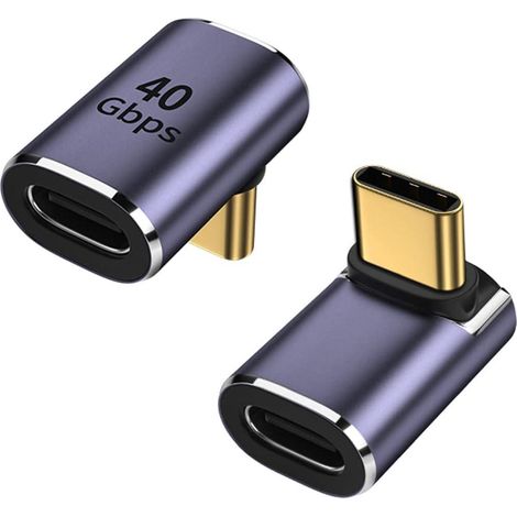 Adaptateur USB C 90° (Lot de 2), Connecteur coudé Mâle vers Femelle USB-C pour Steam Deck, Switch, MacBook Pro/Air, Tablette, Téléphone et autres appareils Type C (1/5)