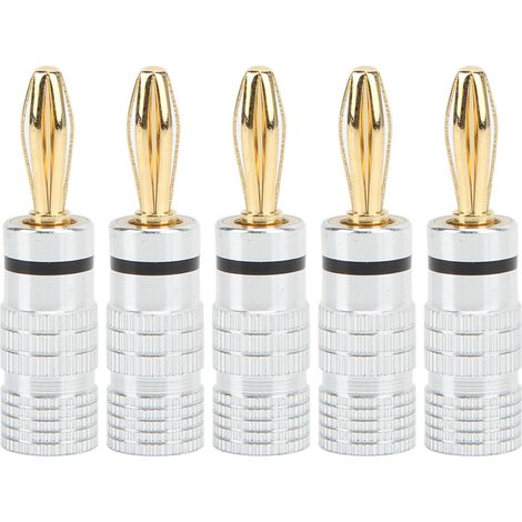 5 fiches bananes 4mm de diamètre en laiton doré pour câble enceinte audio vidéo récepteur noir (1/5)