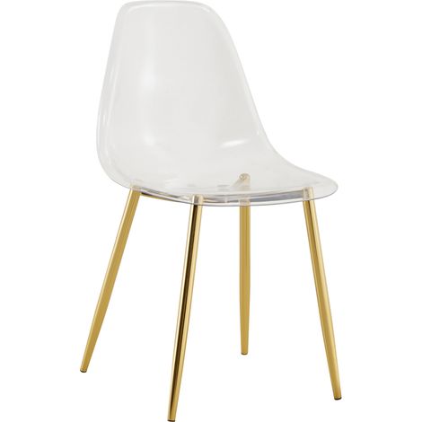 Set tavolo e 4 sedie da pranzo in vetro temperato 88 cm, trasparente e oro (1/5)