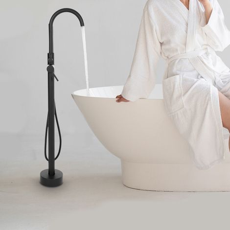 Schwarz Freistehende Standarmatur Für Badewanne Wannenarmatur Stehend Handbrause (1/5)