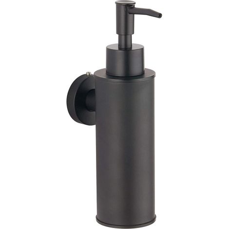 Dispensador de jabón de acero inoxidable 304 para montaje en pared, decorativo (redondo, negro)