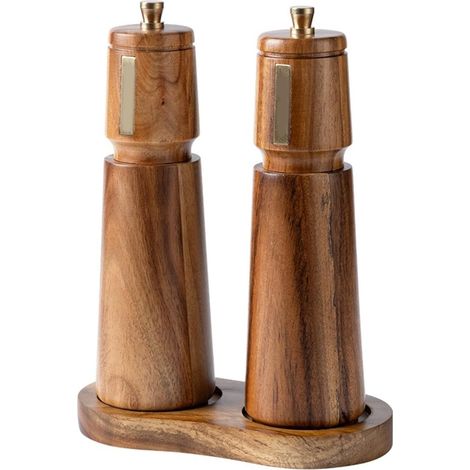 Ensemble moulin à sel et poivre en bois manuel avec plateau de 19 (1/5)