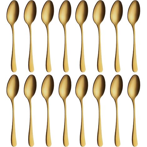 Set de 16 Cuillère à Café, Acier Inoxydable, Finition Or Mat, 13,7 cm, Lavable au Lave-vaisselle, Pour Maison et Restaurant