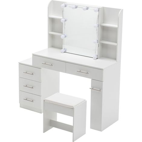 Weißer Schminktisch aus MDF mit Spiegel, Schubladen und LED-Leuchten MODENUIT (1/5)