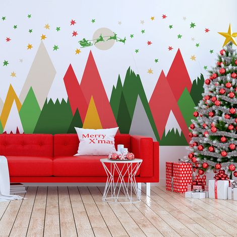 Stickers montagnes scandinaves fêtes de Noël 40 x 60 cm (1/5)
