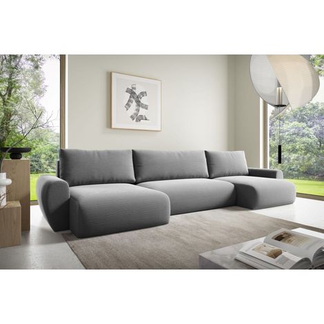 Wohnlandschaft Schlafsofa GALAN Stoff Poso Hellgrau