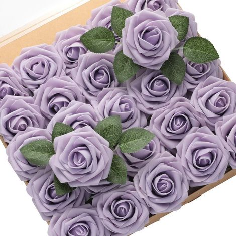 50 roses artificielles réalistes en mousse, pour décoration DIY (mariage, arrangement floral, décoration intérieure) (violet)-AquaForge (1/4)