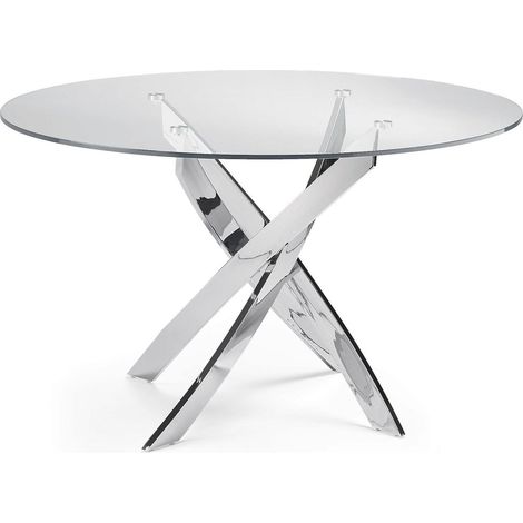 Table à manger base acier inoxydable plateau verre trempé - Acier inoxydable (1/5)