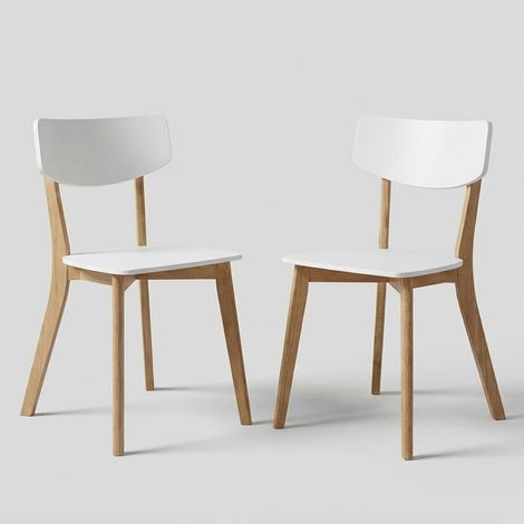 Juego de 2 sillas de madera maciza de roble con asiento MDF blanco mate Tokyo (1/5)