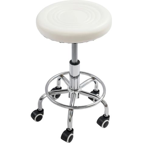 Taburete con ruedas, altura regulable, diseño resistente, color blanco plateado. (1/2)