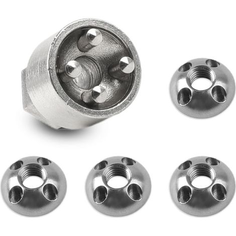 Lot de 4 écrous 1 serrure M12 4 trous antivol en acier inoxydable pour tente de toit, porte-vélos, système solaire (1/5)