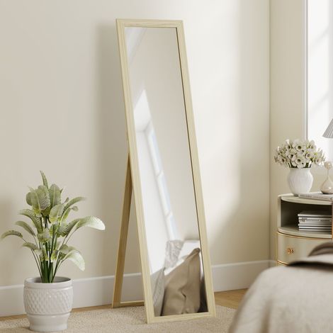 Specchio rettangolare da terra, autoportante e da parete, specchio a figura intera per spogliatoio, camera da letto, soggiorno, 37x37x154 cm, legno naturale
