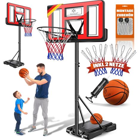 KESSER® Basketballkorb höhenverstellbar 160-210 cm, mobil mit Rollen - Rot (1/5)