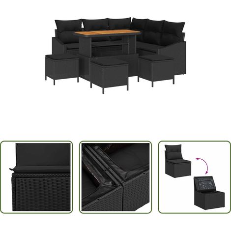 Canapé en poly rattan - Ensemble de canapé de jardin avec coussin 9 pcs Noir Poly rotin (1/5)