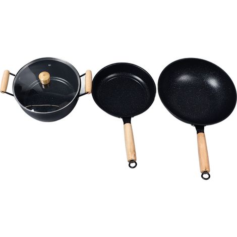 3-teiliges Set: Bratpfanne, Topf, Holzpfanne, Antihaftbeschichtung, Rührschüssel, Küchenutensilien (1/5)