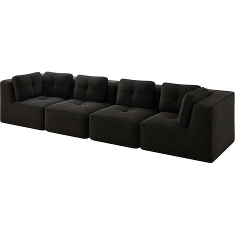 Canapé d'angle modulaire en velours côtelé noir, confortable quatre places sans montage (1/5)