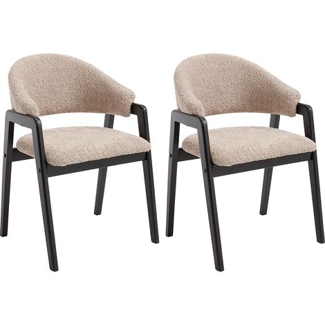 Set di 2 sedie con braccioli in Tessuto bouclette e Legno di hevea - Talpa e nero - SOLUNA (1/5)