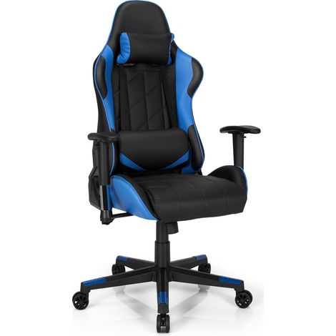 COSTWAY Sedia da Gaming Girevole a 360°, Sedia Ergonomica per Computer per Gaming con Poggiatesta e Cuscino Lombare, Angolo Reclinabile Regolabile (Blu) (1/5)