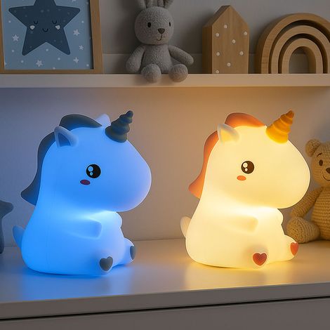 Kinderlampe Tischleuchte LED Nachtlicht Nachttischlampe Kinderleuchte Einhorn, RGB Farbwechsel, Touchdimmer, Timer, LxH  13,3 x 9,1 x 15 cm, 2er Set