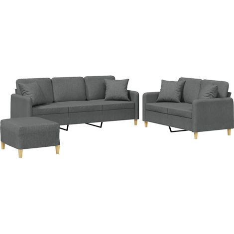 Ensemble de Canapé  Sofas 3 pcs coussins gris foncé tissu (1/5)