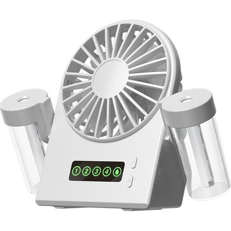 Ventilateur de table avec humidificateur à 2 jets, ventilateur portable à 4 vitesses de vent, ventilateur silencieux avec affichage LED - Blanc
