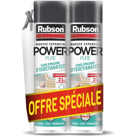Lot de 2 aérosols mousse expansive - RUBSON - Power Pure - Adhérence multi-support - 21 L (1/3)