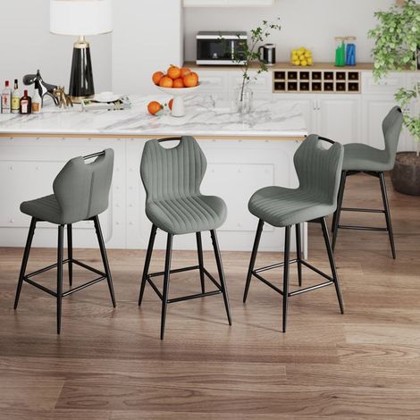 WAFTING Lot de 4 Tabourets de bar Pivotant, Hauteur d'Assise 65cm, Chaise de Bar avec Dossier et Repose-Pieds, Gris foncé (1/5)