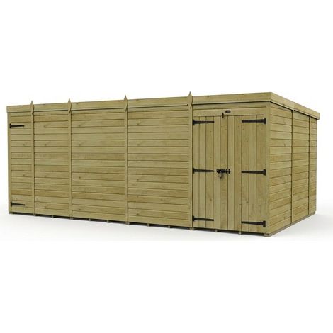 17ft x 10ft Pent Garden Shed Double Door No Windows - Pressure Treated Timber - L518 x W305 x H210 cm - Natural