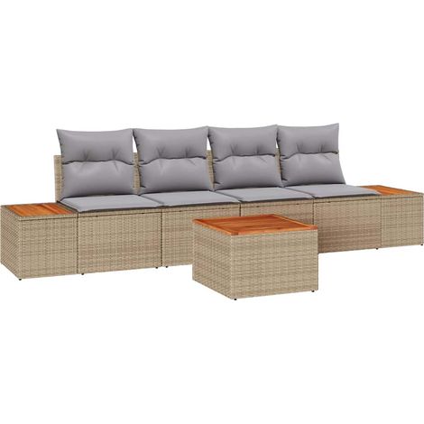 Garden Sofa Set with Cushion 5 pcs Beige Poly rattan vidaXL