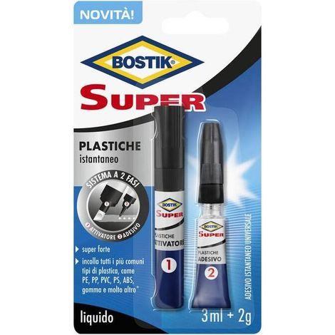6 x BOSTIK SUPER PLASTICHE ATTIVATORE+ADESIVO BLISTER