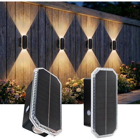Applique Solaire Extérieur 1800mAh 3000K-6500K IP65 Lot de 2, efficacité +20%, 3 Températures, éclairage haut et bas, pour jardin, clôture, balcon, terrasse (1/5)