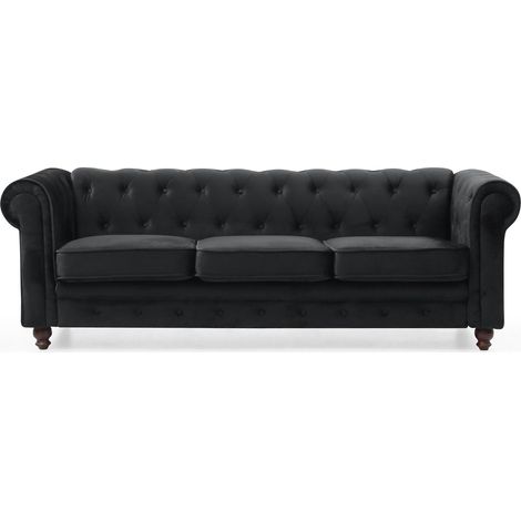Grand canapé 3 places Chesterfield Velours Noir
