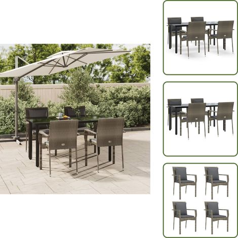 Rattan - vidaXL Set da Pranzo Giardino 5pz Nero e Grigio con Cuscini Polyrattan - Acciaio verniciato