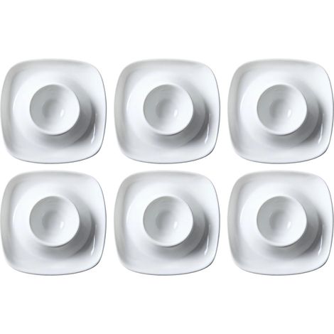 Porte-œufs en céramique 6 pièces — Plateau à œufs carré avec alvéoles rondes — Compatible micro-ondes et lave-vaisselle