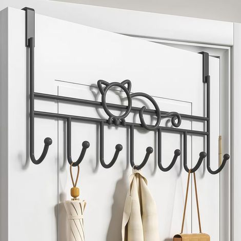 Crochets de porte - Porte-manteau de porte - Crochets sans perçage - Crochets à fixer sur la porte - Crochets pour porte-manteau - Convient pour suspendre serviettes, sacs et peignoirs - Motif chat - (1/5)