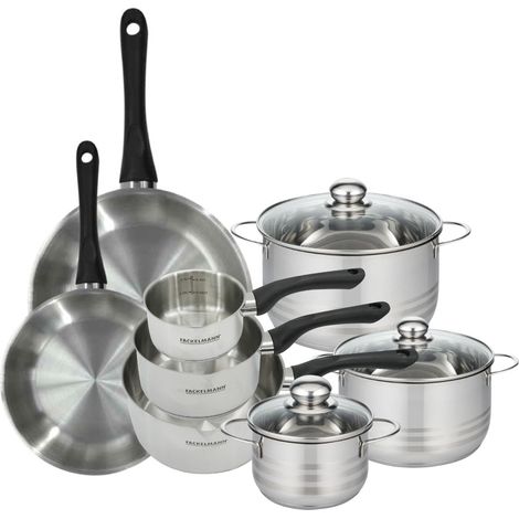 Set de 2 poêles 24 28 cm, 3 casseroles 12 16 20 cm et 3 faitouts 16, 20 et 24 cm en inox Fackelmann Geneva (1/5)