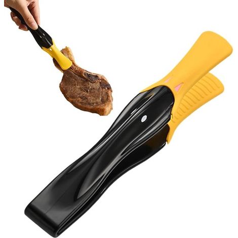 Pinzas de cocina - Espátula - Para recoger alimentos - Diseño de pico de pato - 18,4 cm - Negras (1/5)