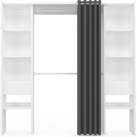 Idmarket – Dressing modulable extensible 120/180 cm – Largeur 50 cm – Hauteur 180 cm – 8 étagères réglables – Double penderie avec rideau gris — vue 3