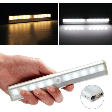 Lampe à LED Détecteur de mouvement d'intérieur Armoire lumineuse 10 spots LED sans fil, éclairage de placard LED à piles avec bande magnétique, veilleuse Lot de 3 Iris de couloir d'escalier pour enfan (1/3)