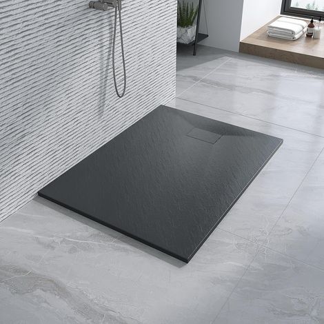 AQUABATOS SMC Duschwannen für badezimmer antirutsch, schieferoptik duschtasse rechteckig, modern-design brausewanne schwarz extra-flach 120x90cm (1/5)