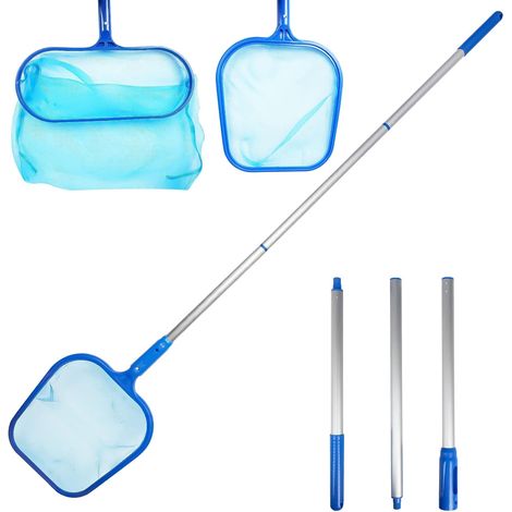 Épuisette de Surface Piscine, Pool Net Leaf Skimmer, Épuisette Piscine avec Sections Télescopique Réglable en 3 Sections, épuisette de Fond de Grand capacité pour Piscine Jardin étang Fontaine