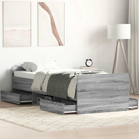 Cadre de lit 90 x 190 cm avec rangement, bois d’ingénierie, sonoma gris, sans matelas - PANGIVO (1/5)