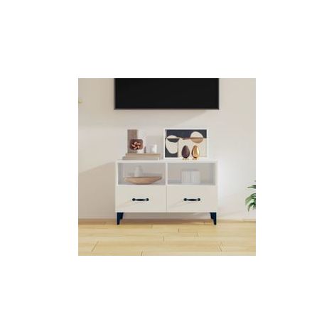 Meuble TV Blanc brillant 80x36x50 Bois d'ingénierie (1/5)